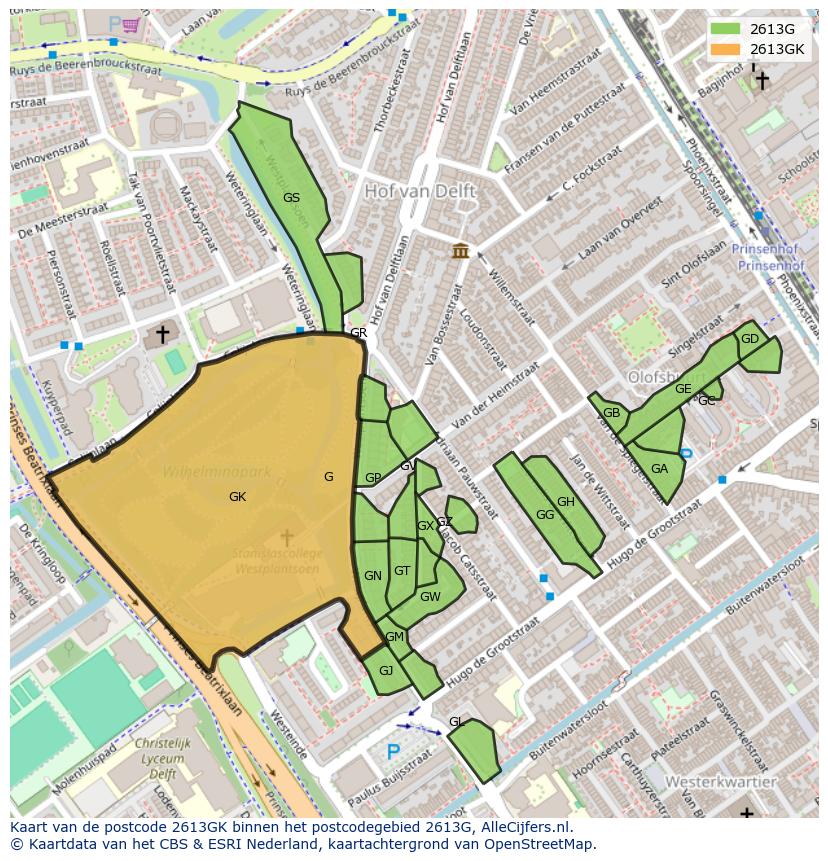 Afbeelding van het postcodegebied 2613 GK op de kaart.