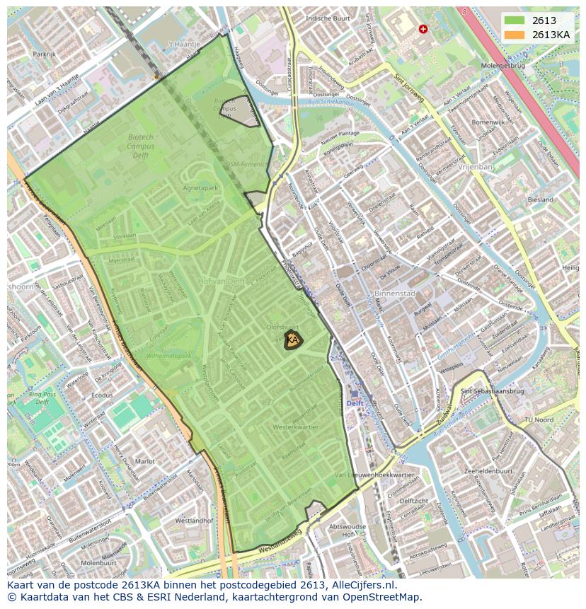 Afbeelding van het postcodegebied 2613 KA op de kaart.