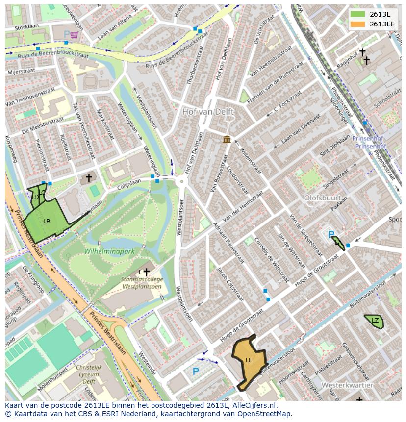 Afbeelding van het postcodegebied 2613 LE op de kaart.