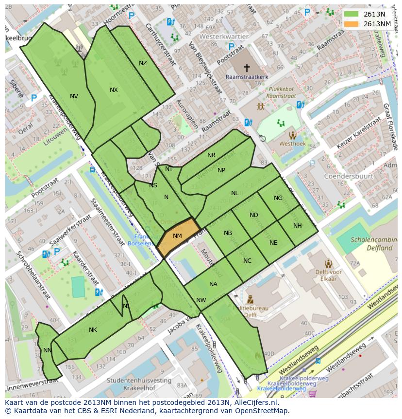Afbeelding van het postcodegebied 2613 NM op de kaart.