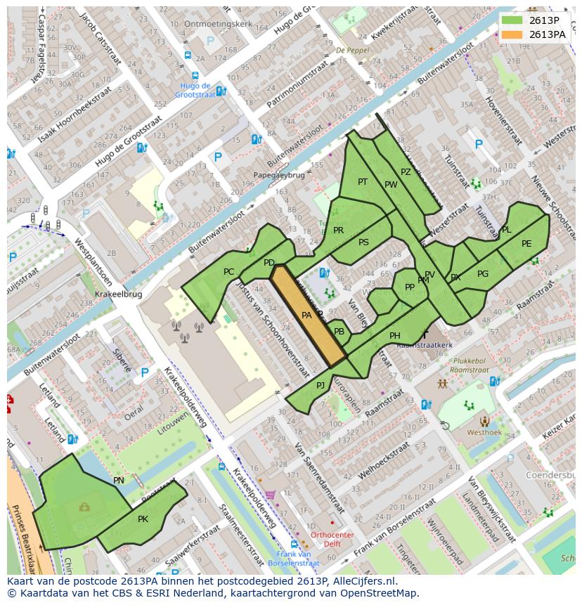 Afbeelding van het postcodegebied 2613 PA op de kaart.