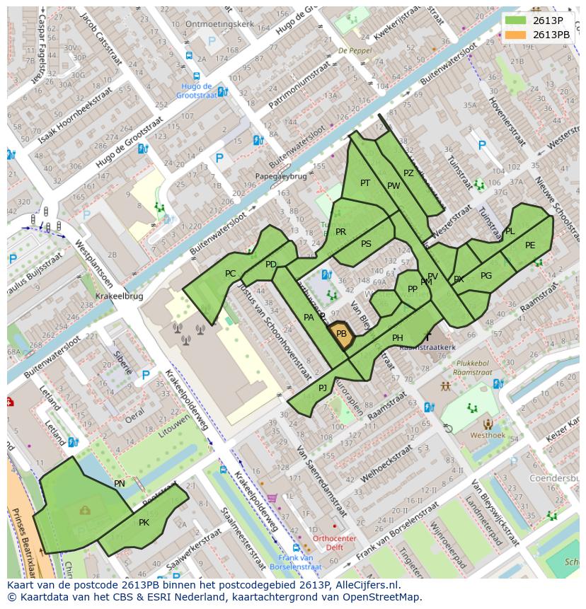 Afbeelding van het postcodegebied 2613 PB op de kaart.
