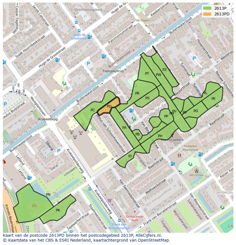 Afbeelding van het postcodegebied 2613 PD op de kaart.