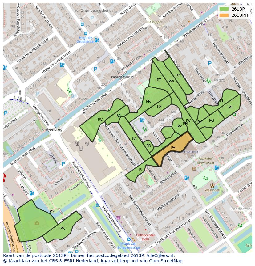 Afbeelding van het postcodegebied 2613 PH op de kaart.