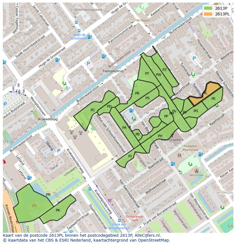 Afbeelding van het postcodegebied 2613 PL op de kaart.