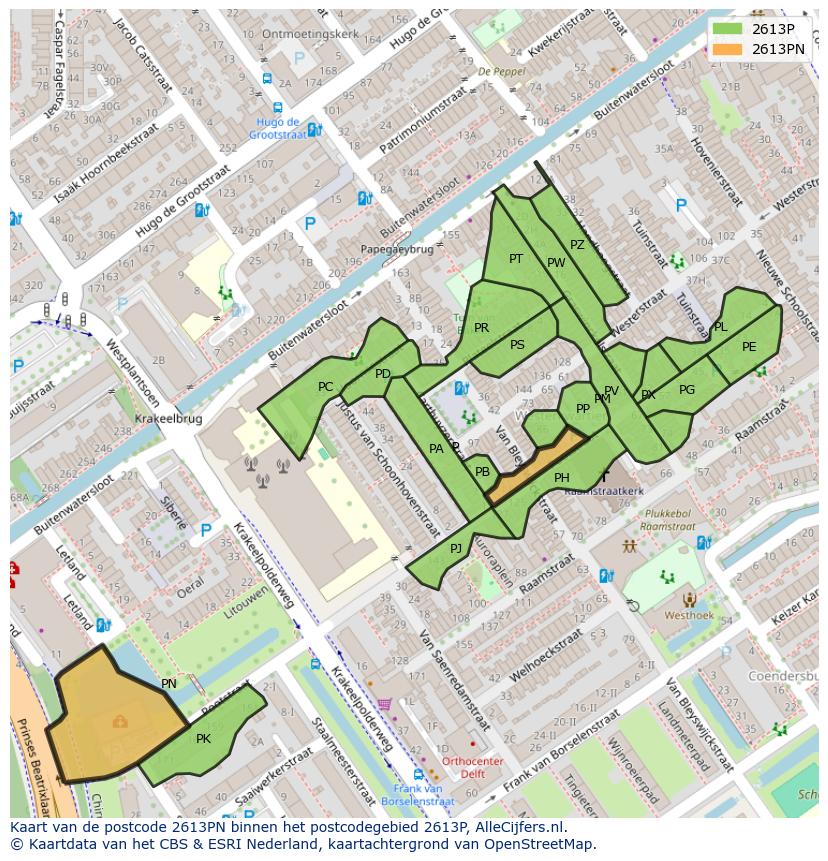 Afbeelding van het postcodegebied 2613 PN op de kaart.