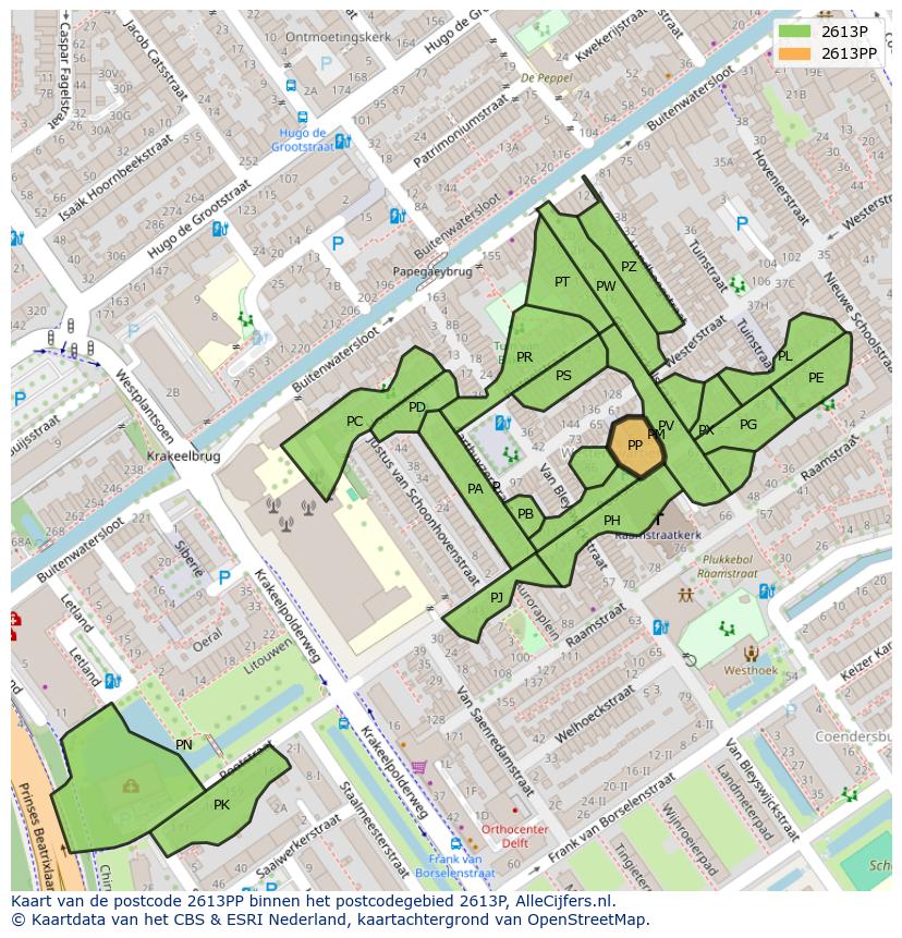 Afbeelding van het postcodegebied 2613 PP op de kaart.