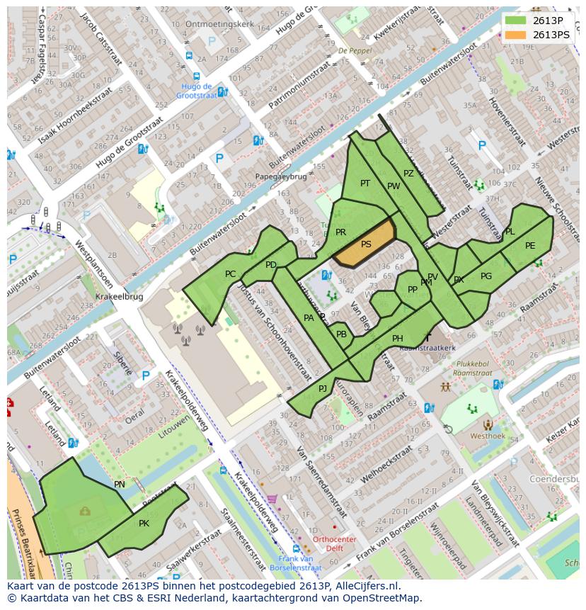 Afbeelding van het postcodegebied 2613 PS op de kaart.