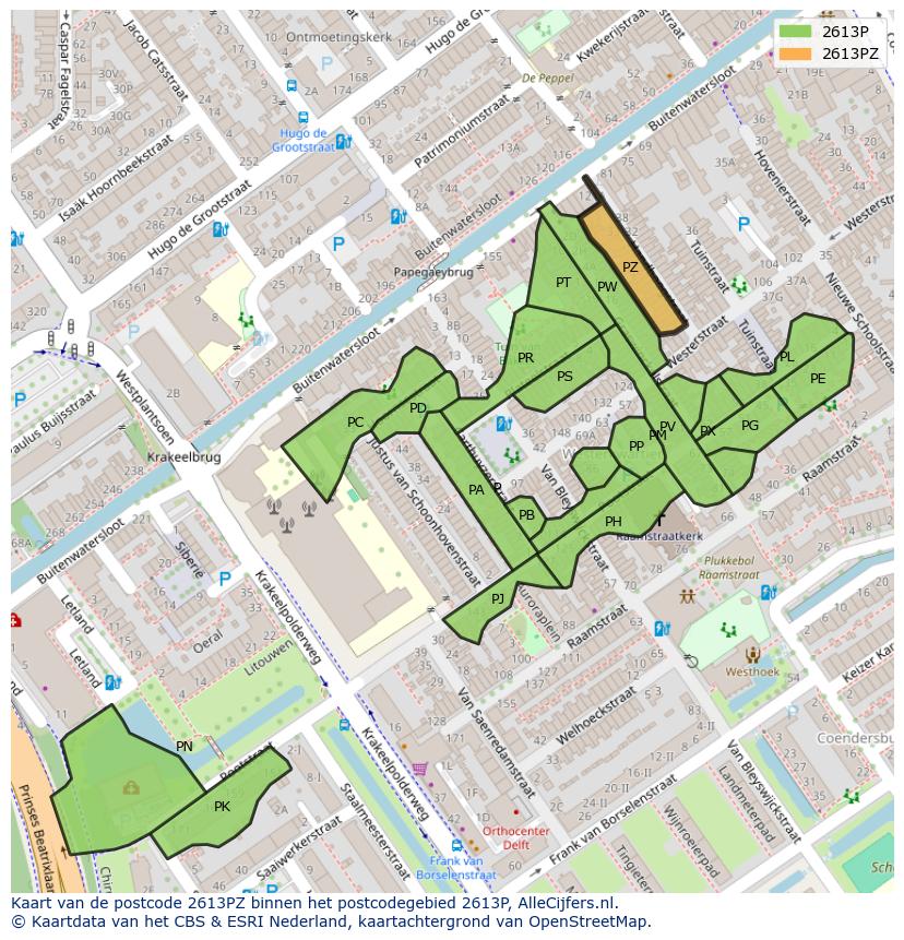 Afbeelding van het postcodegebied 2613 PZ op de kaart.