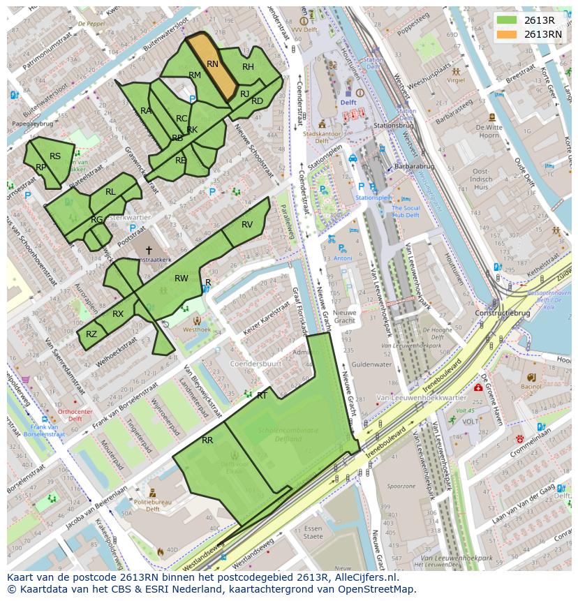 Afbeelding van het postcodegebied 2613 RN op de kaart.