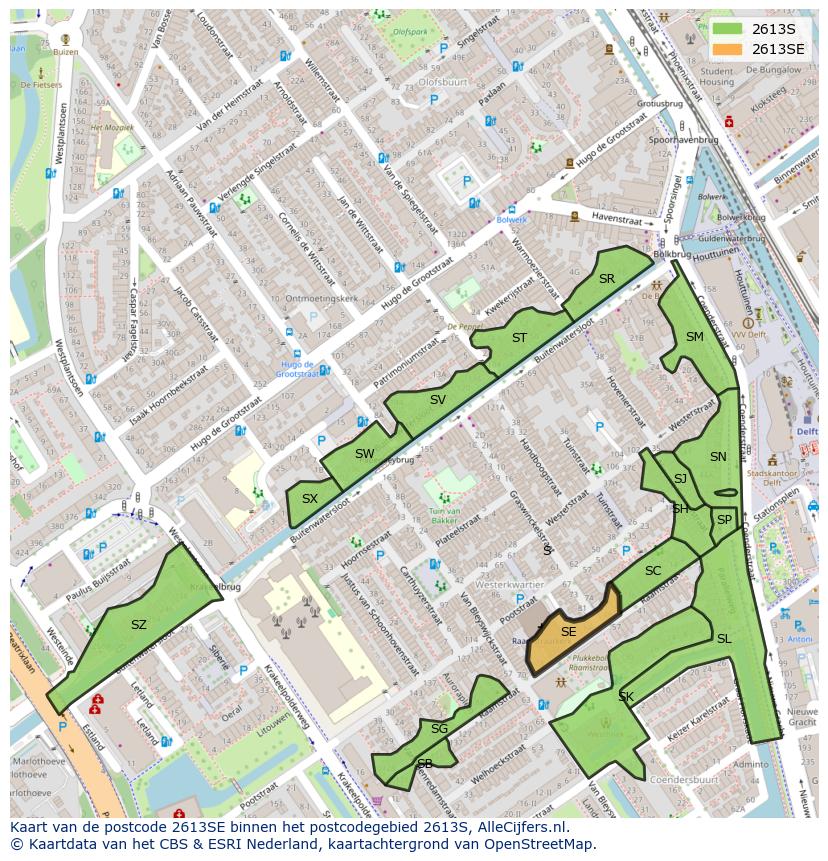 Afbeelding van het postcodegebied 2613 SE op de kaart.
