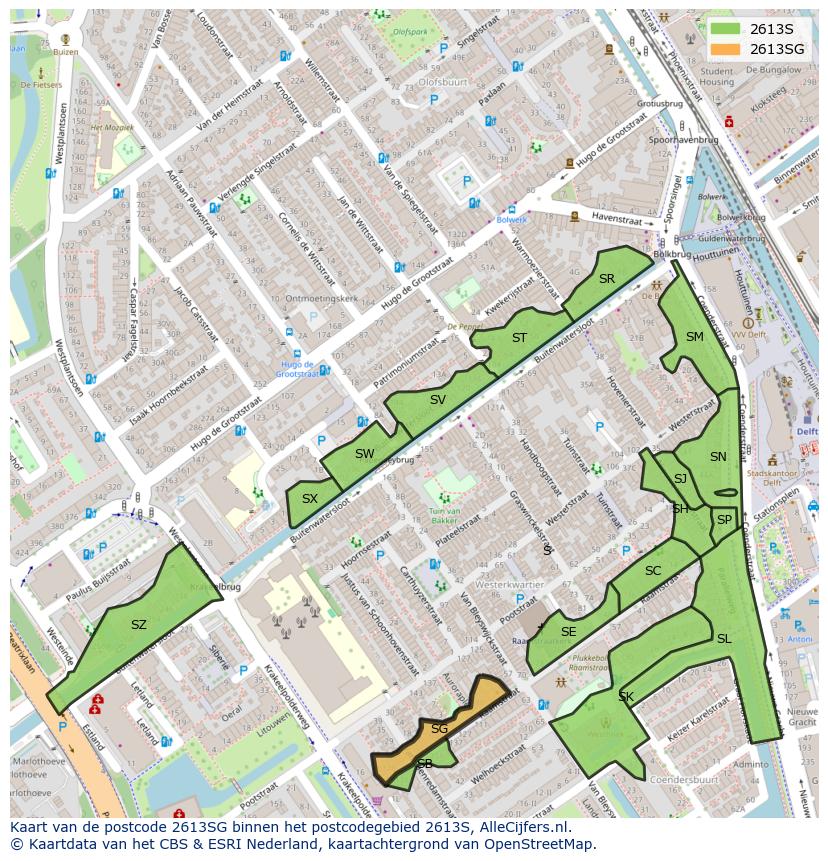 Afbeelding van het postcodegebied 2613 SG op de kaart.