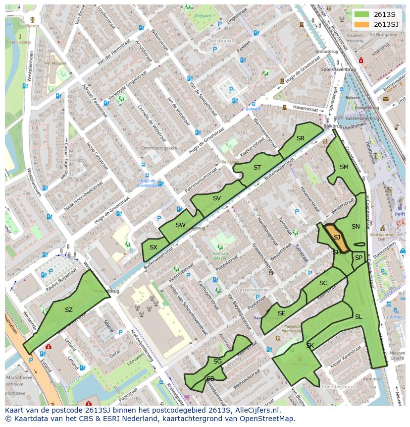 Afbeelding van het postcodegebied 2613 SJ op de kaart.