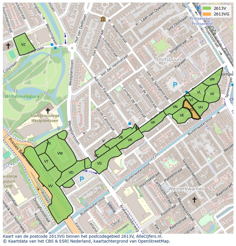 Afbeelding van het postcodegebied 2613 VG op de kaart.