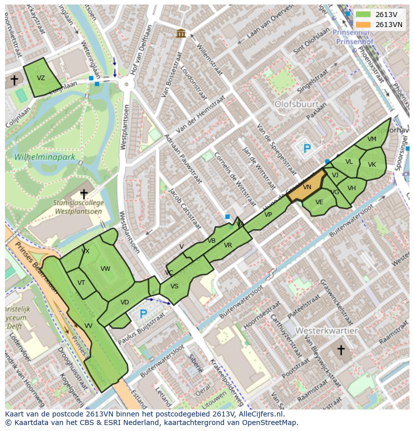 Afbeelding van het postcodegebied 2613 VN op de kaart.