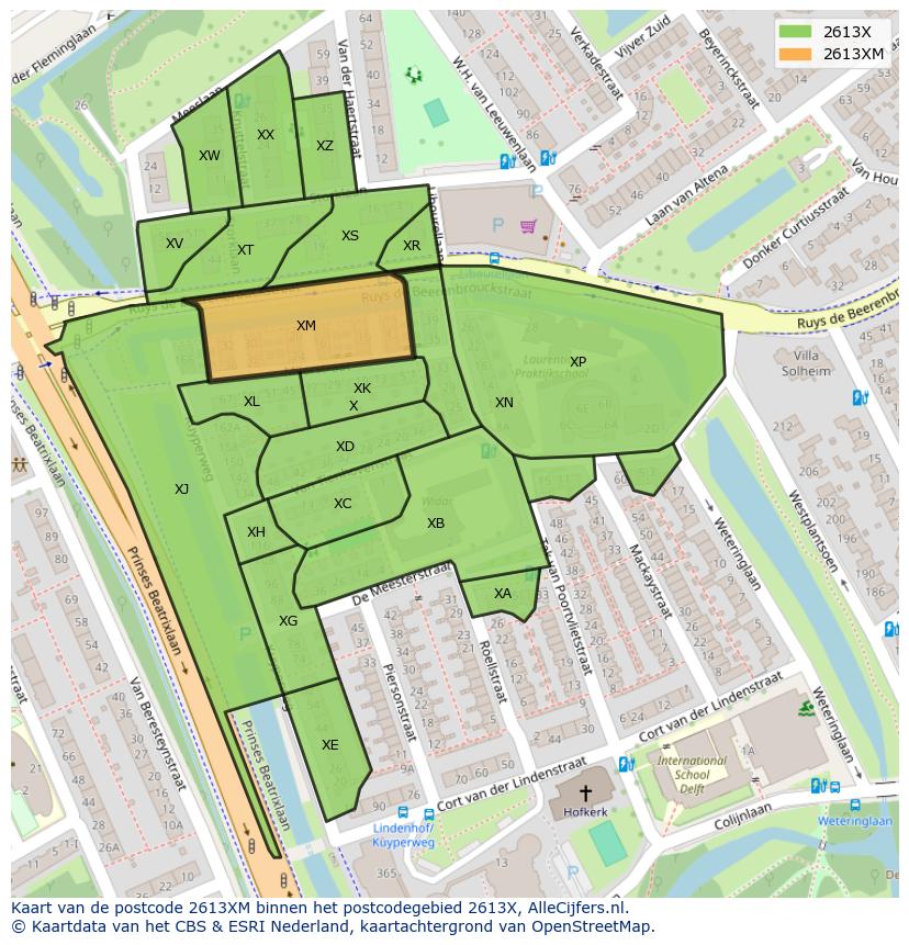 Afbeelding van het postcodegebied 2613 XM op de kaart.