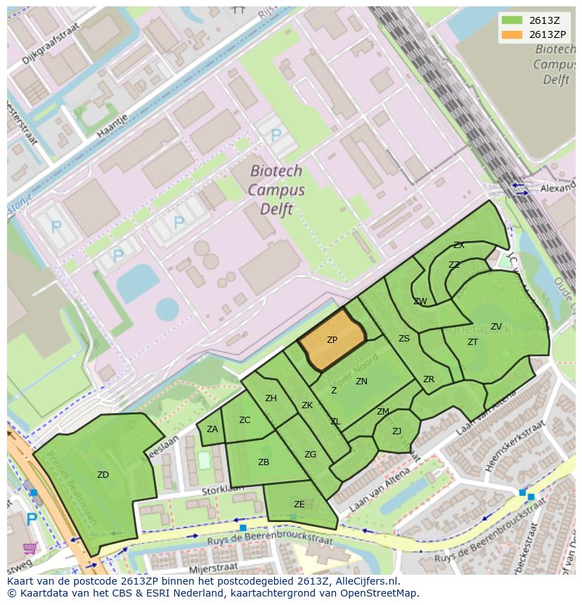 Afbeelding van het postcodegebied 2613 ZP op de kaart.