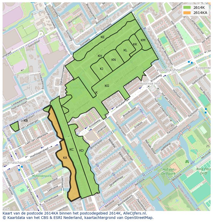 Afbeelding van het postcodegebied 2614 KA op de kaart.