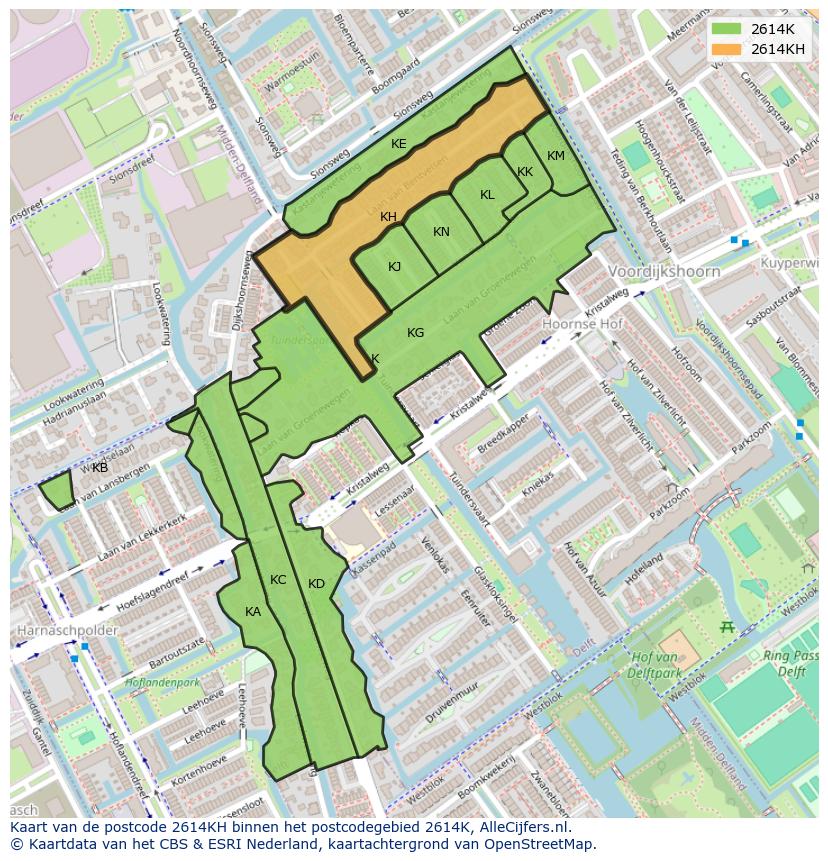 Afbeelding van het postcodegebied 2614 KH op de kaart.