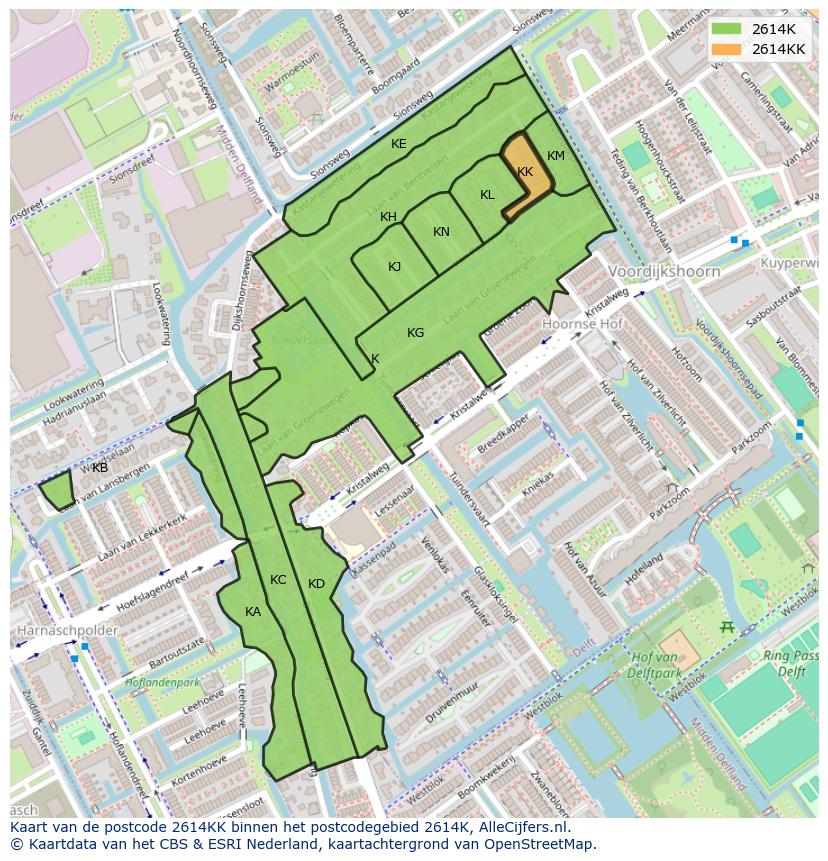 Afbeelding van het postcodegebied 2614 KK op de kaart.