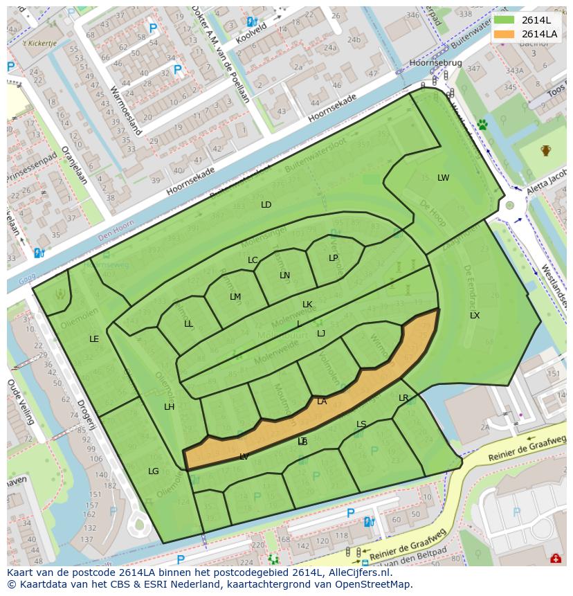 Afbeelding van het postcodegebied 2614 LA op de kaart.