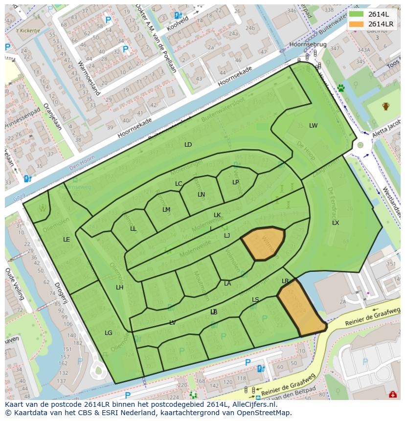 Afbeelding van het postcodegebied 2614 LR op de kaart.