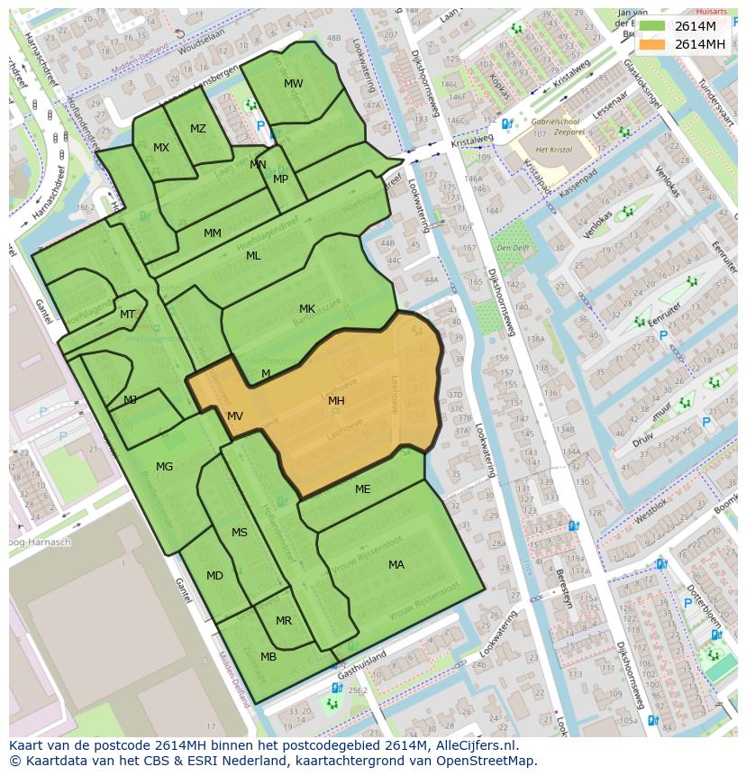 Afbeelding van het postcodegebied 2614 MH op de kaart.