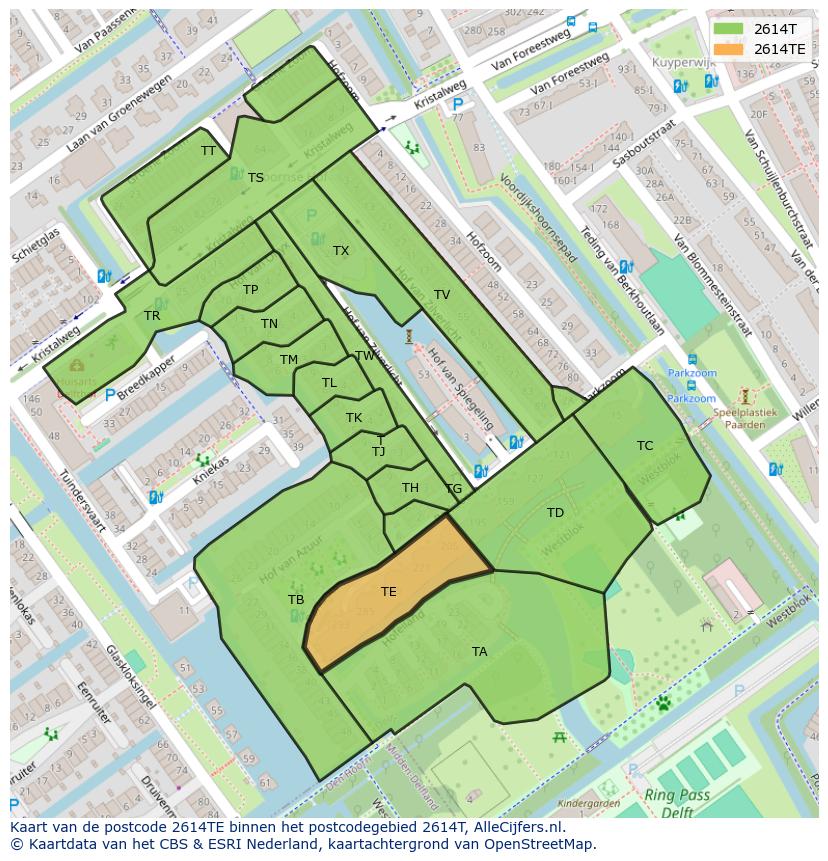 Afbeelding van het postcodegebied 2614 TE op de kaart.