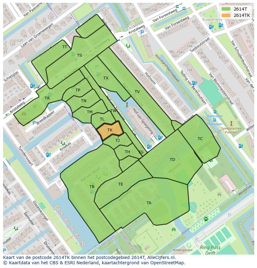 Afbeelding van het postcodegebied 2614 TK op de kaart.