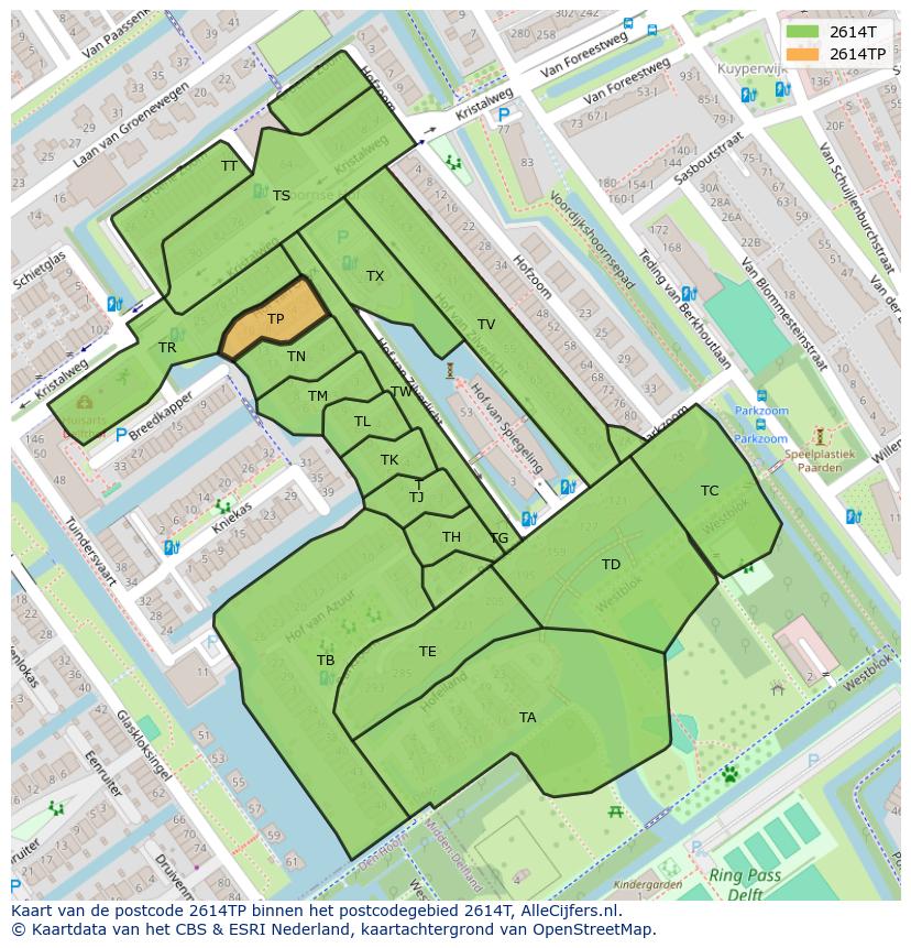 Afbeelding van het postcodegebied 2614 TP op de kaart.