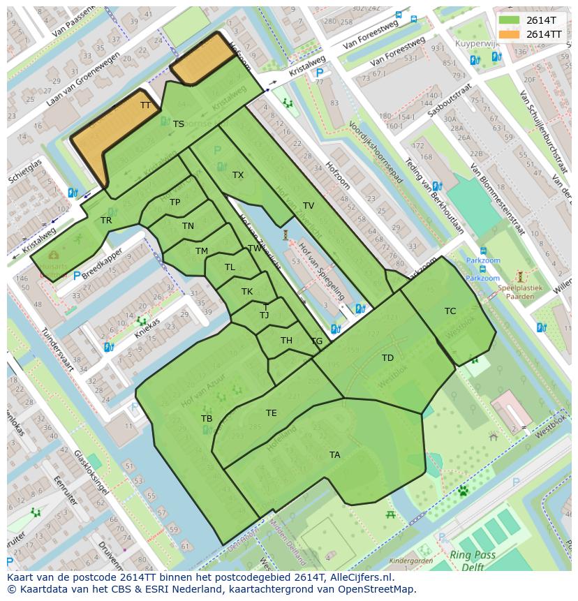 Afbeelding van het postcodegebied 2614 TT op de kaart.