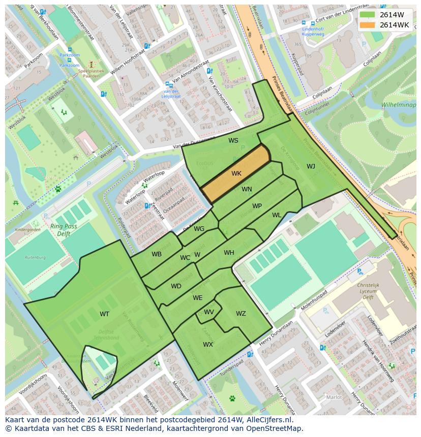 Afbeelding van het postcodegebied 2614 WK op de kaart.