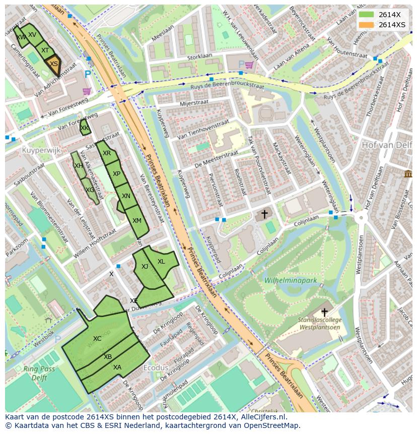 Afbeelding van het postcodegebied 2614 XS op de kaart.