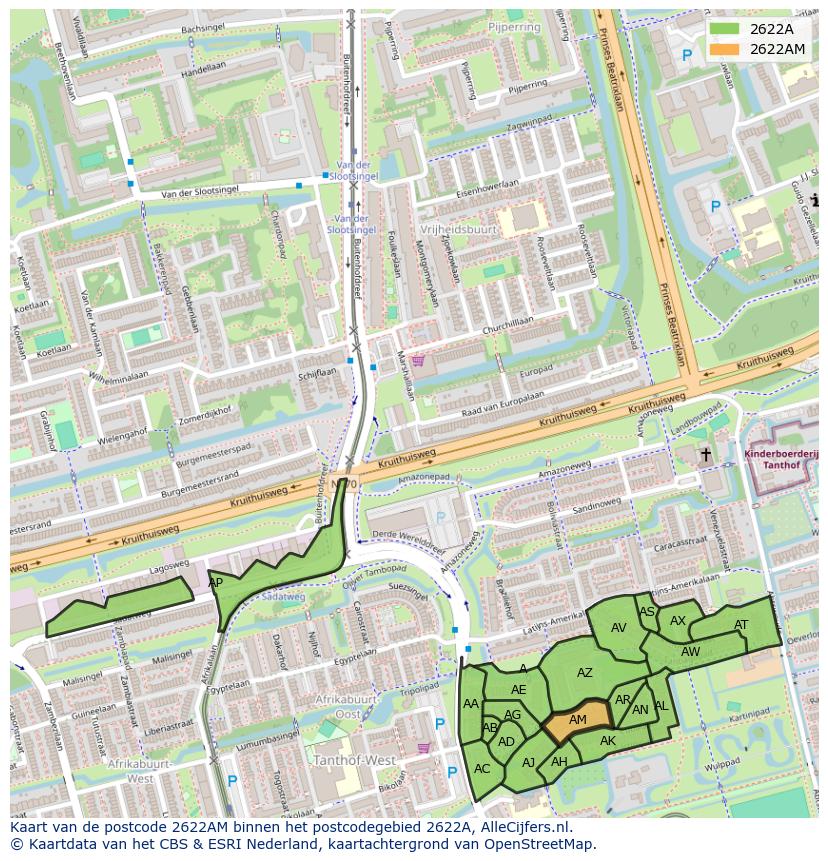 Afbeelding van het postcodegebied 2622 AM op de kaart.