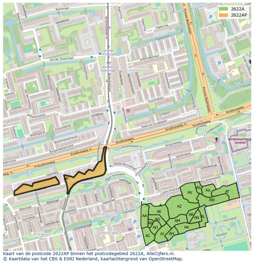 Afbeelding van het postcodegebied 2622 AP op de kaart.