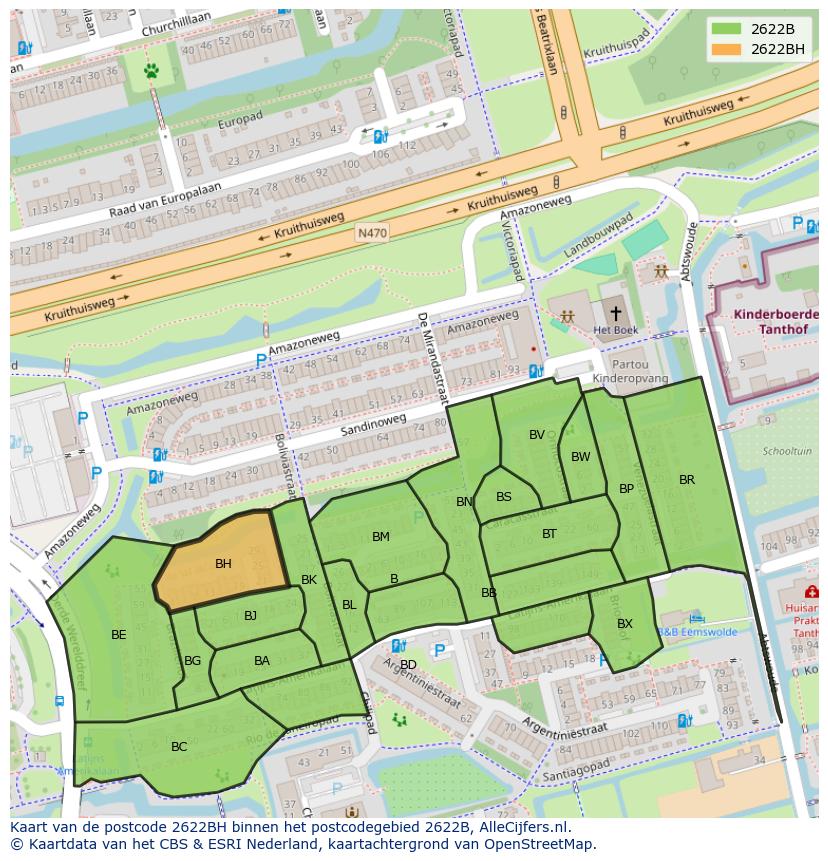 Afbeelding van het postcodegebied 2622 BH op de kaart.