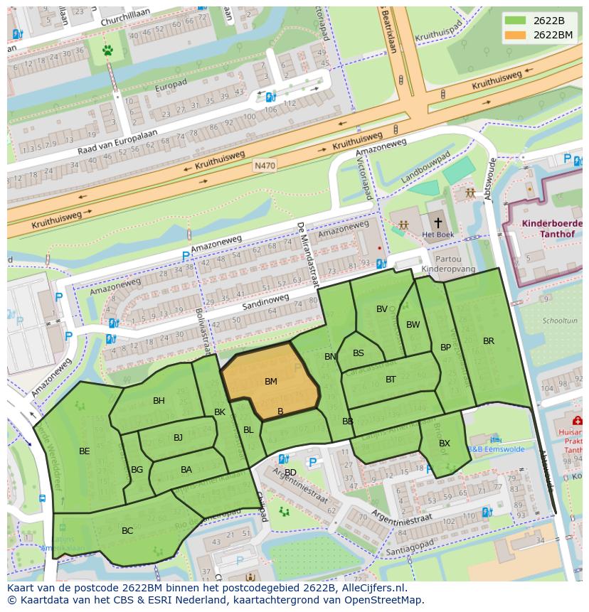 Afbeelding van het postcodegebied 2622 BM op de kaart.