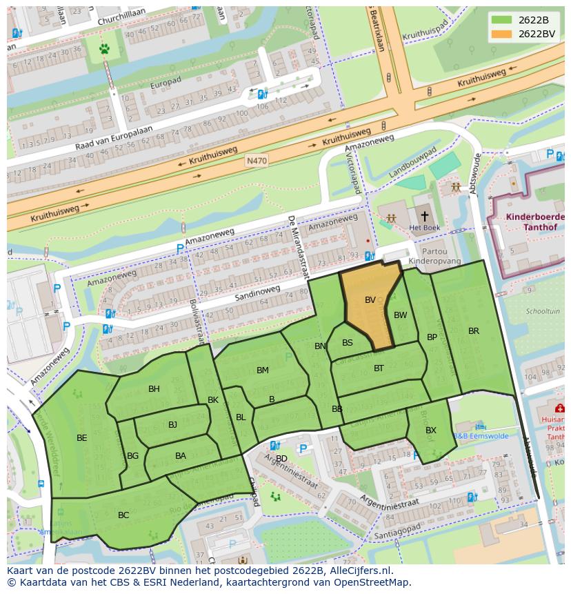 Afbeelding van het postcodegebied 2622 BV op de kaart.