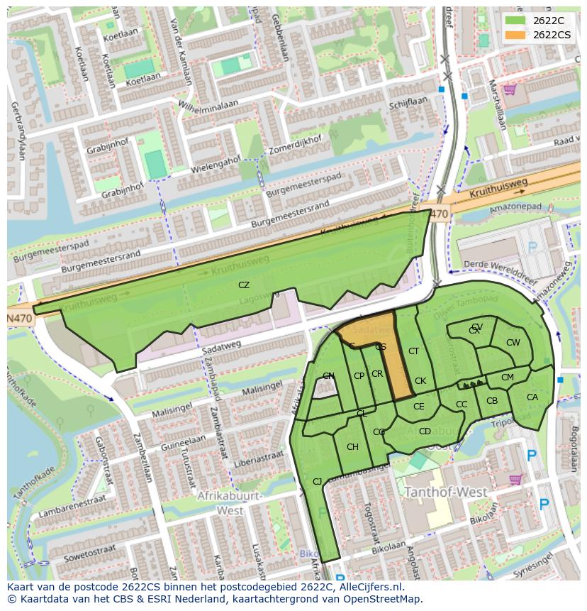 Afbeelding van het postcodegebied 2622 CS op de kaart.