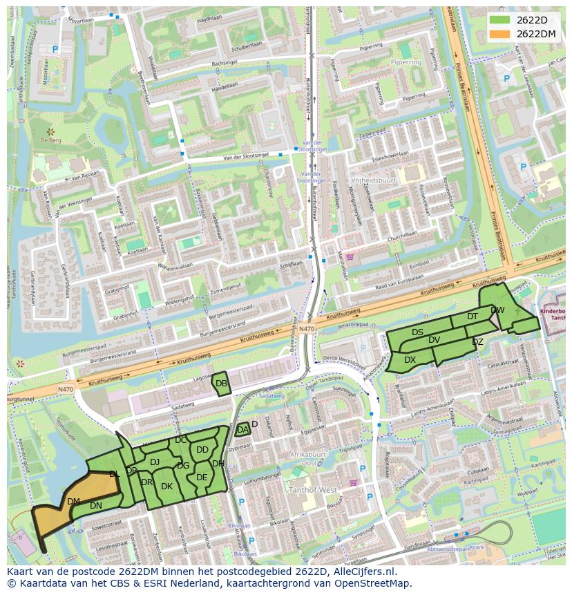 Afbeelding van het postcodegebied 2622 DM op de kaart.