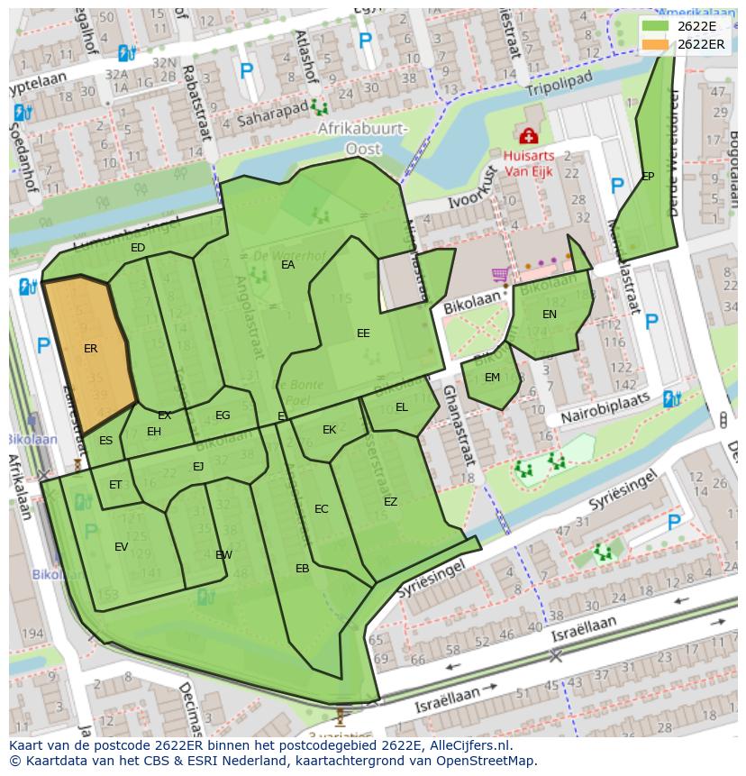 Afbeelding van het postcodegebied 2622 ER op de kaart.
