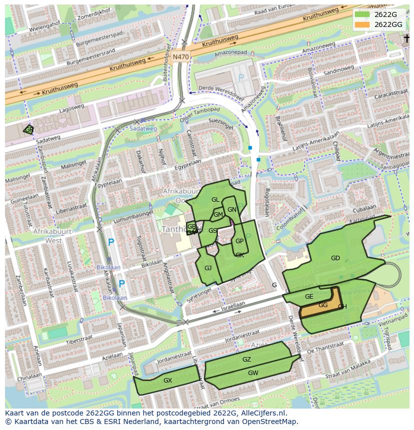 Afbeelding van het postcodegebied 2622 GG op de kaart.