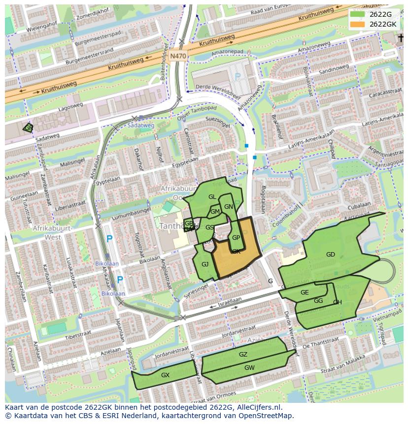 Afbeelding van het postcodegebied 2622 GK op de kaart.