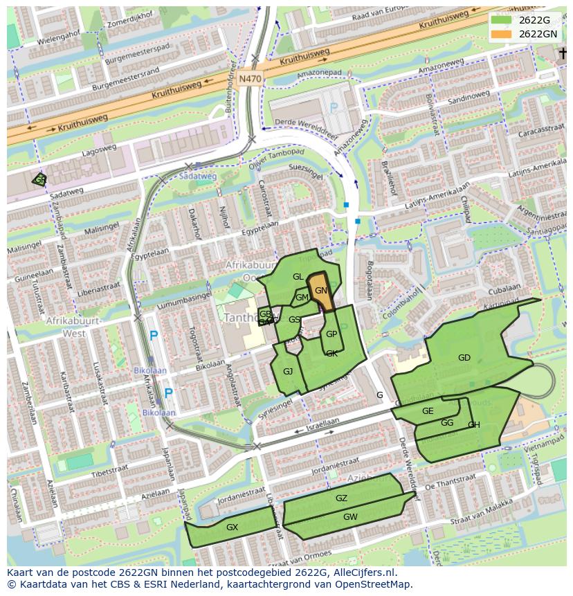 Afbeelding van het postcodegebied 2622 GN op de kaart.