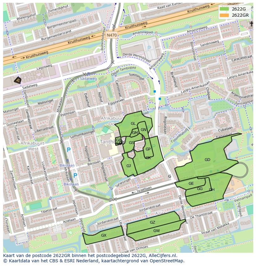 Afbeelding van het postcodegebied 2622 GR op de kaart.