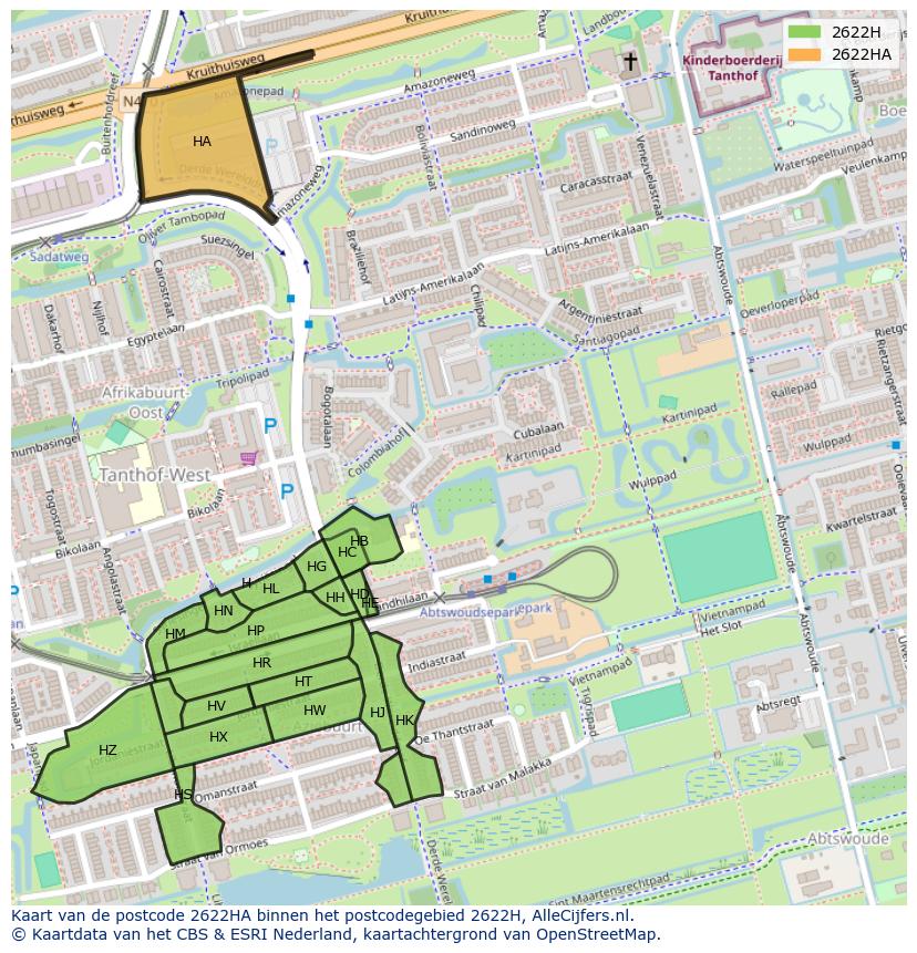 Afbeelding van het postcodegebied 2622 HA op de kaart.