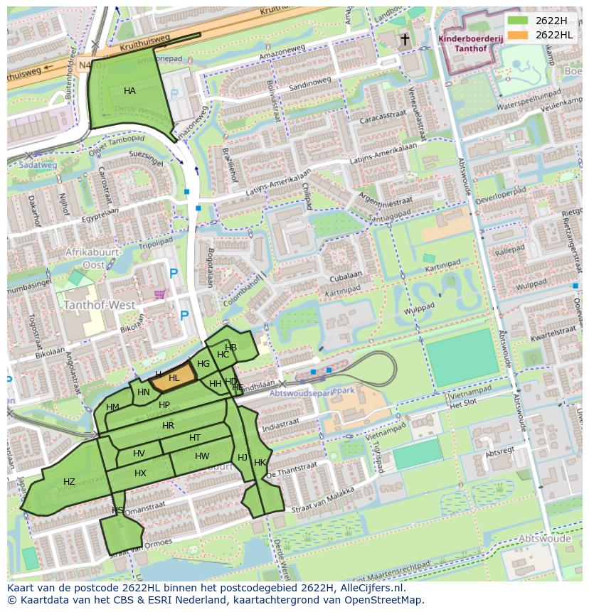 Afbeelding van het postcodegebied 2622 HL op de kaart.