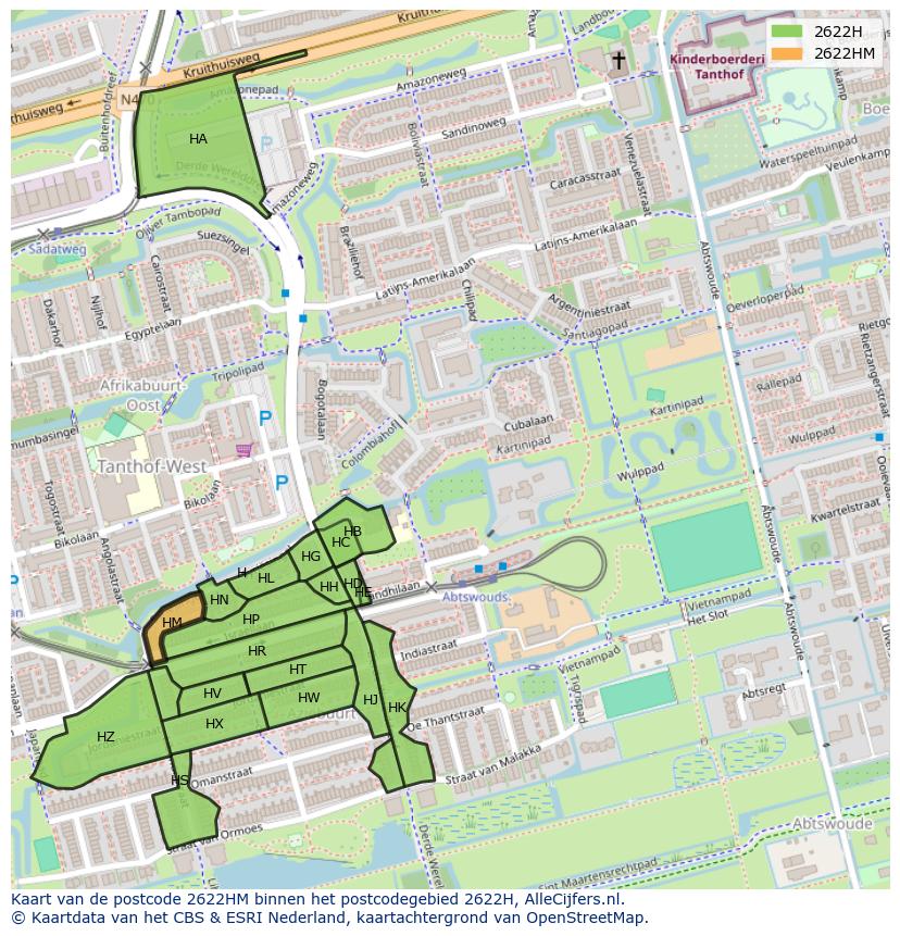 Afbeelding van het postcodegebied 2622 HM op de kaart.