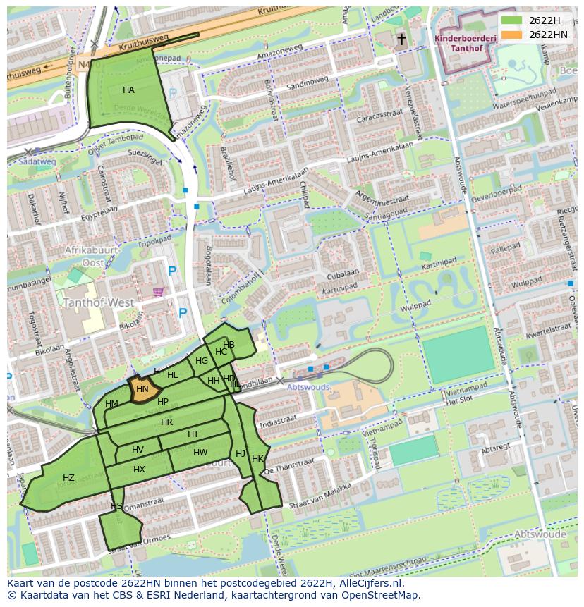 Afbeelding van het postcodegebied 2622 HN op de kaart.
