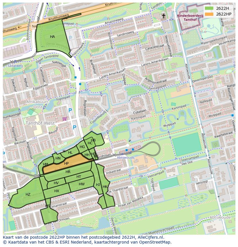 Afbeelding van het postcodegebied 2622 HP op de kaart.